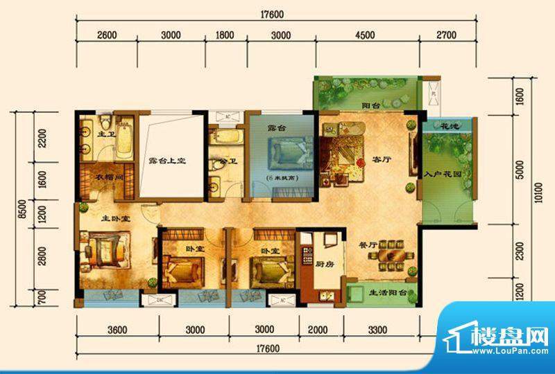 君汇上品C9户型 3室面积:128.44平米