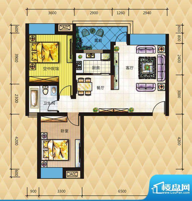 鸿升凯旋城E1-2户型面积:72.54平米