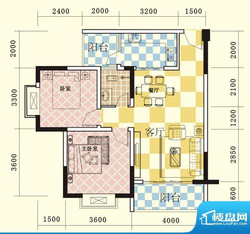 大地景秀盛世居B 2室面积:80.39平米