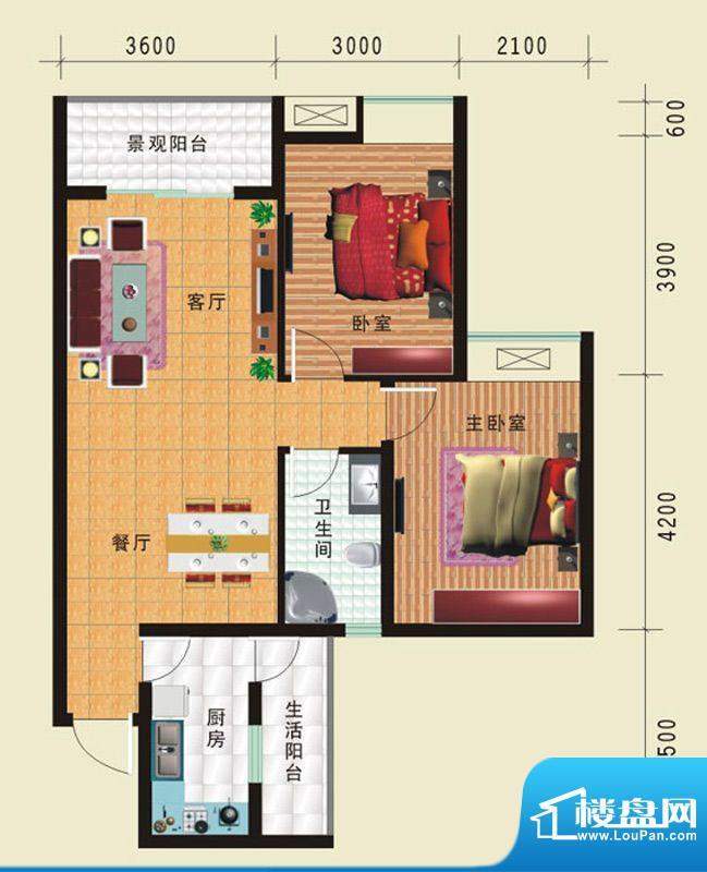 华诺国际G3二室二厅面积:86.50平米