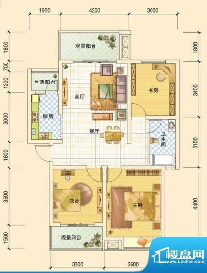 春风玫瑰园H1 3室2厅面积:98.93平米