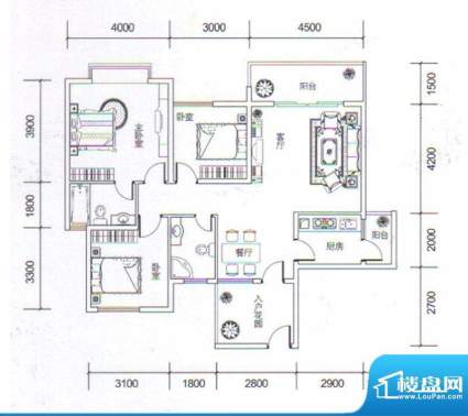 金玉丽都C1户型 3室面积:111.35平米