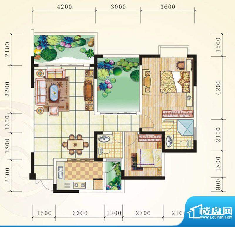 誉峰E 2室2厅2卫1厨面积:100.29平米