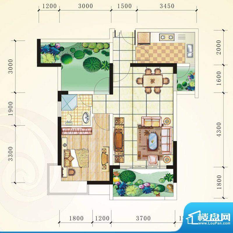 誉峰A 1室2厅1卫1厨面积:69.14平米