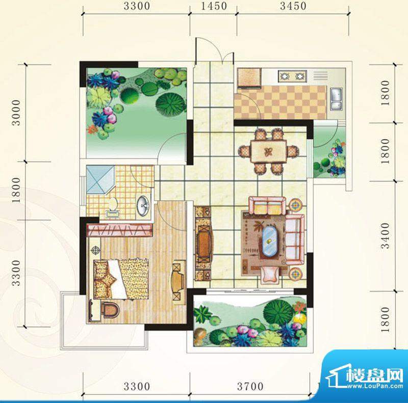 誉峰A1 1室2厅1卫1厨面积:67.53平米