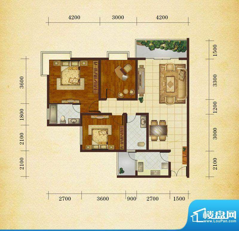 相如公园1号H1 3室2面积:112.98平米