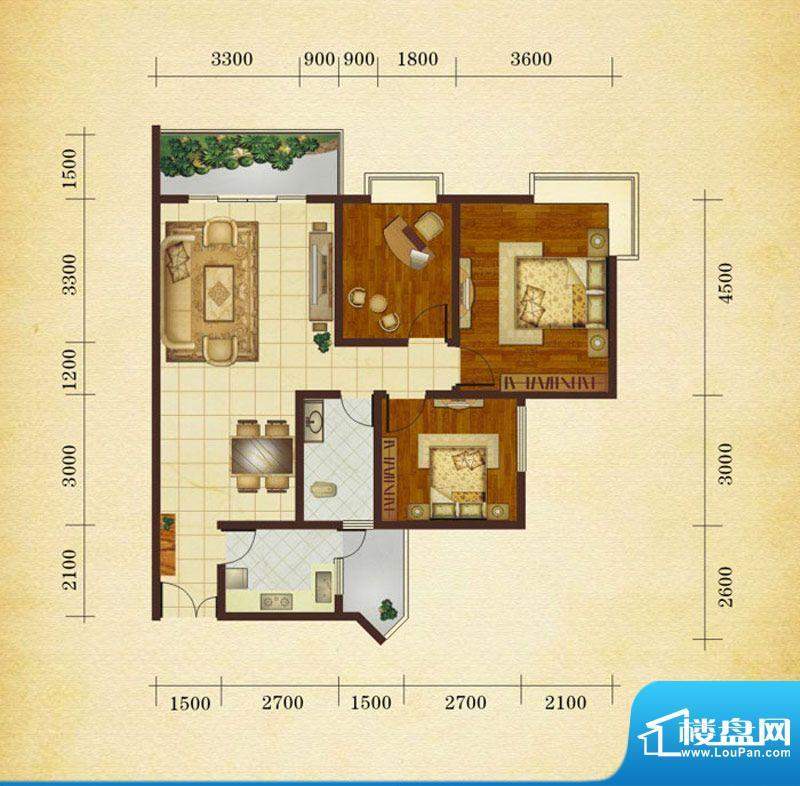 相如公园1号H2 3室2面积:104.60平米