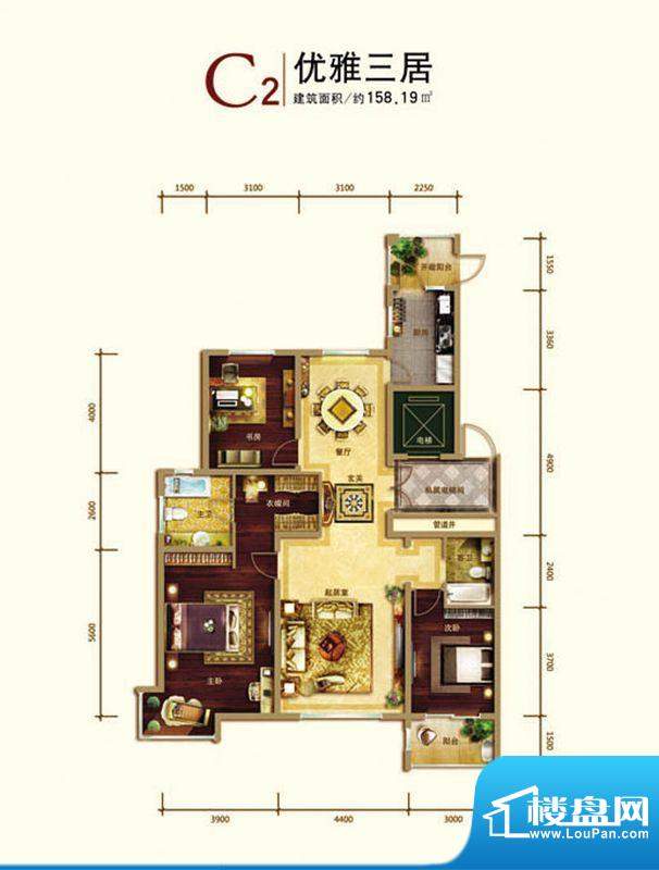 世家官邸C2户型 3室面积:158.19m平米