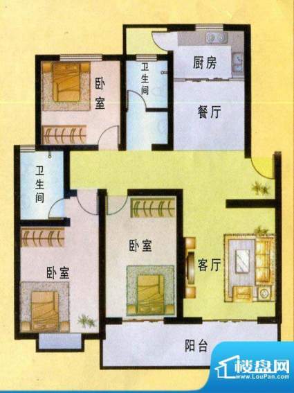 火炬仁里户型图 3室面积:135.00m平米