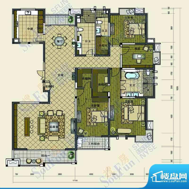 太阳都市花园A户型 面积:299.00m平米