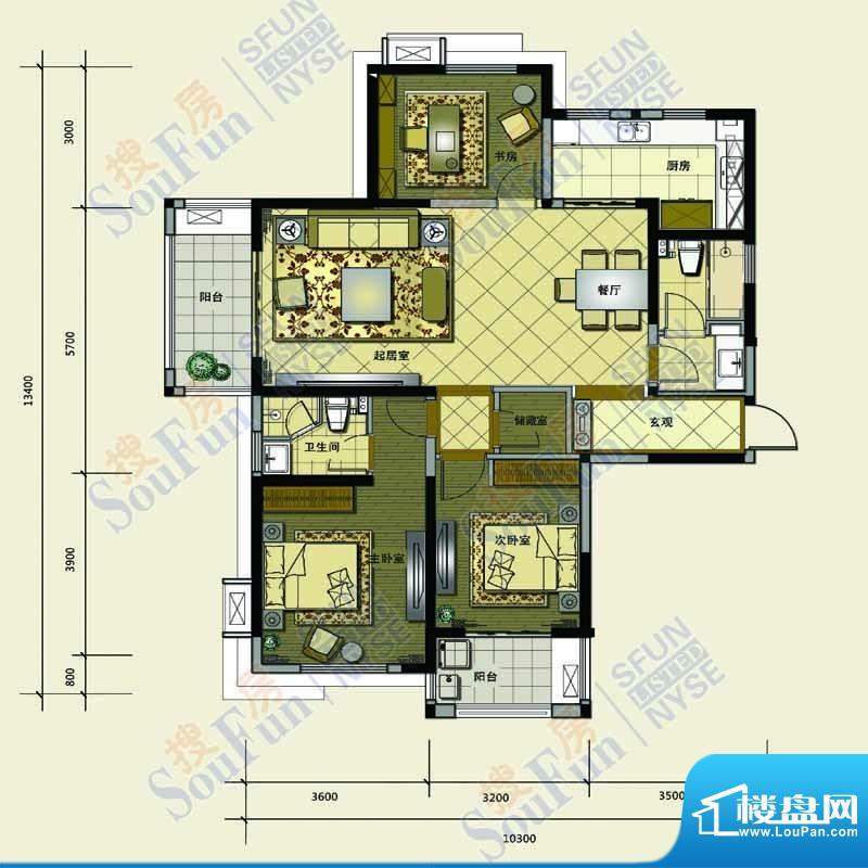 太阳都市花园D1户型面积:141.00m平米