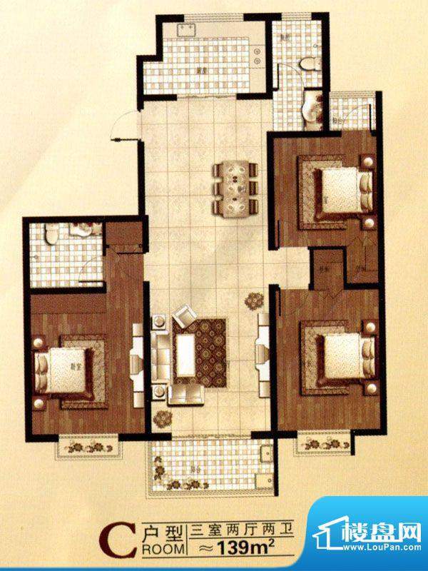 北城国际户型图 3室面积:139.00m平米