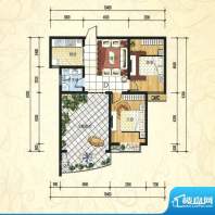 名仕豪庭D户型2室1厅面积:89.00m平米