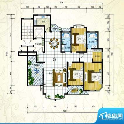 名仕豪庭G户型3室2厅面积:187.00m平米