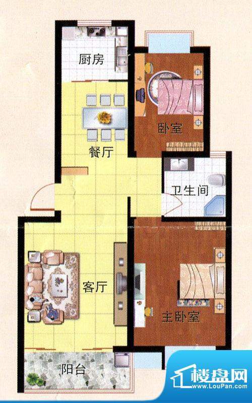 畅园小区B户型 2室2面积:85.83m平米