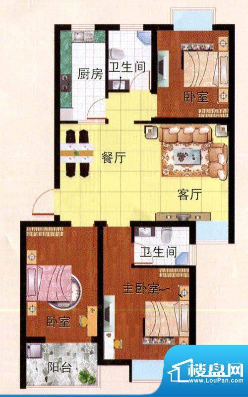 畅园小区D户型 3室2面积:97.02m平米