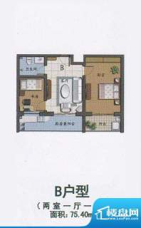 奥梅花园B户型 2室1面积:75.40m平米