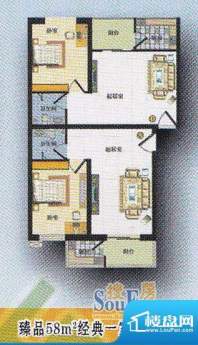 紫薇·香河湾户型图面积:58.00m平米