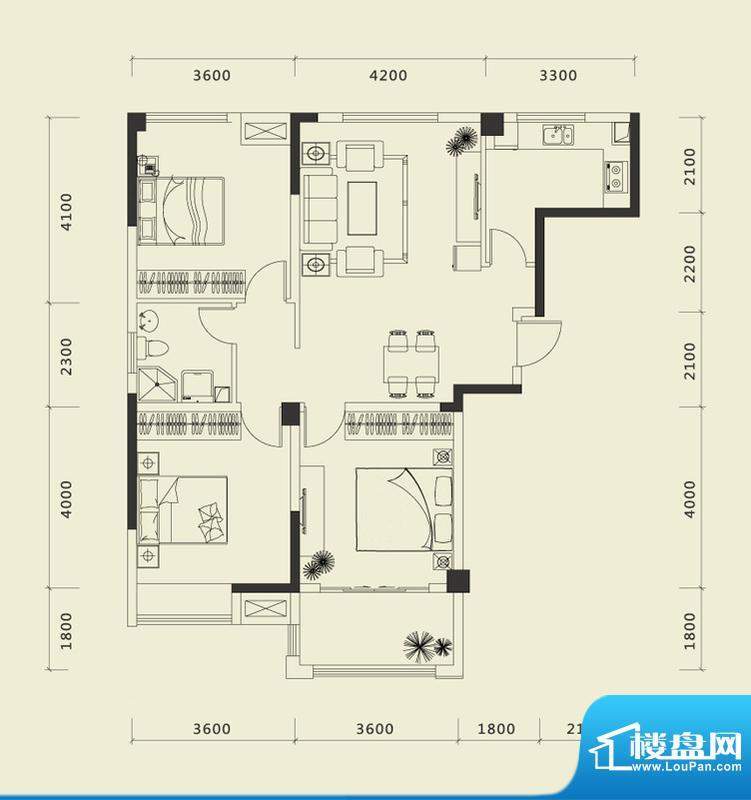 上城国际一期A户型 面积:114.11平米