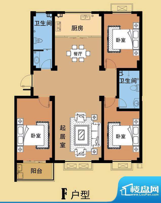 海盛花苑二期F户型标面积:131.03平米