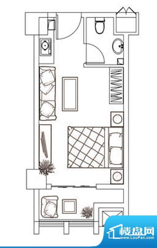 领秀杰座公寓户型5 面积:41.42平米