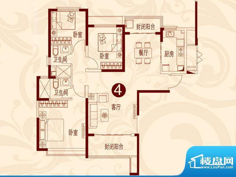 恒大名都17#1单元4户面积:134.26平米