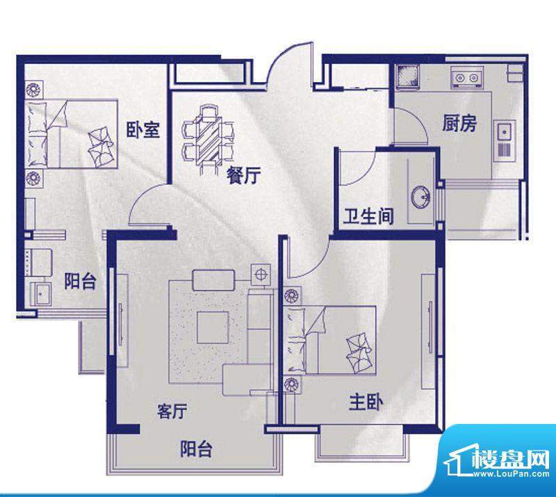 德润康城9号楼B户型面积:89.00平米