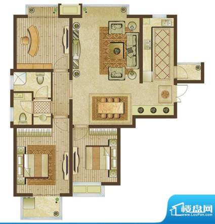 中央生活城户型A 3室面积:127.00平米