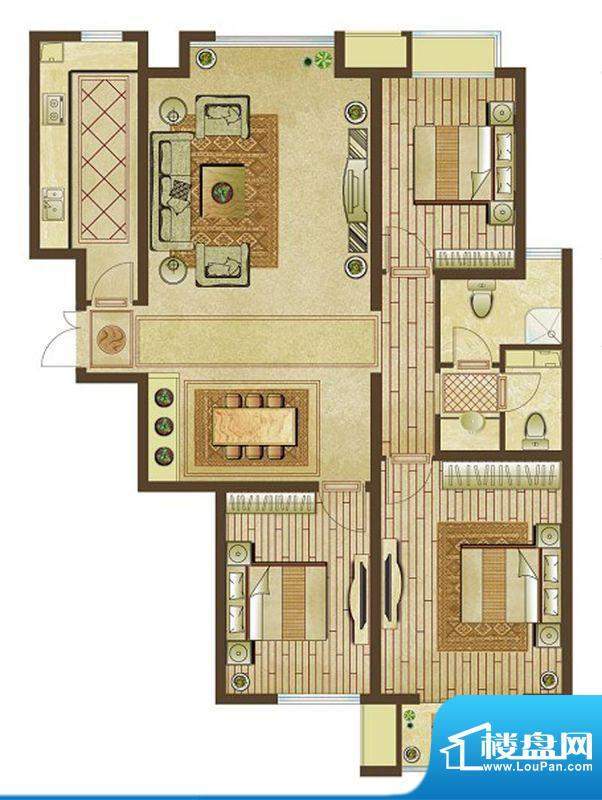 中央生活城户型A1 3面积:128.00平米