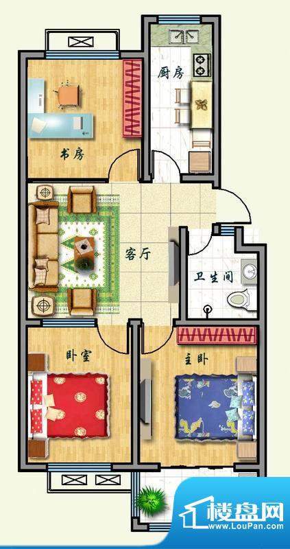 滨城绿洲一期户型 3面积:91.00平米