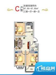 学府嘉苑户型C 3室1面积:87.00平米