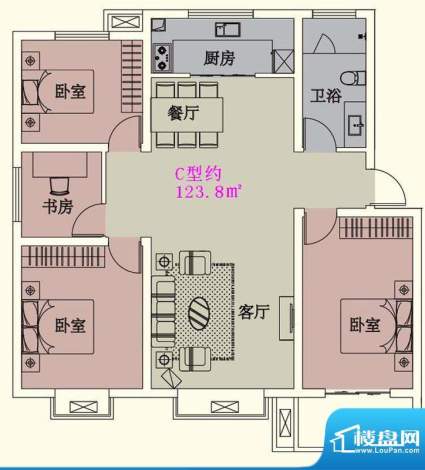 贵人蝶苑一期多层住面积:123.80平米