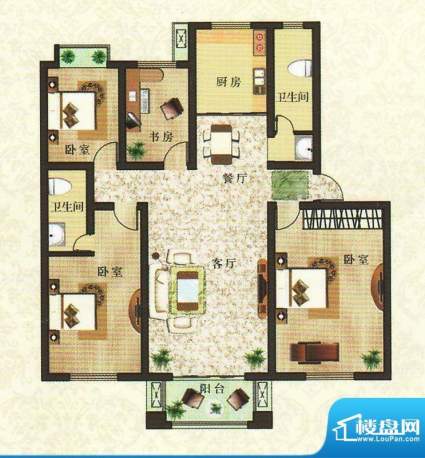 香颂湾B3户型 4室2厅面积:163.17平米