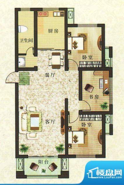香颂湾B4户型 3室2厅面积:117.43平米