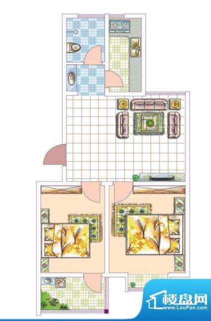 香邑城市花园户型A 面积:76.30平米