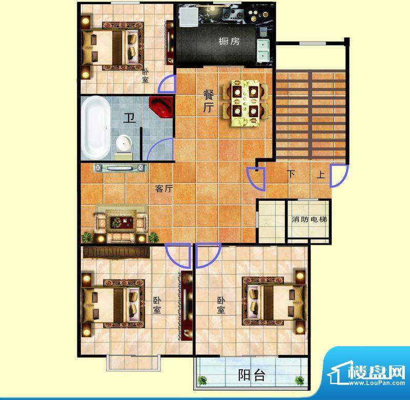 浞景翠园A2 3室2厅1面积:109.00平米