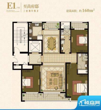 绿城诚园E1户型 3室面积:160.00平米