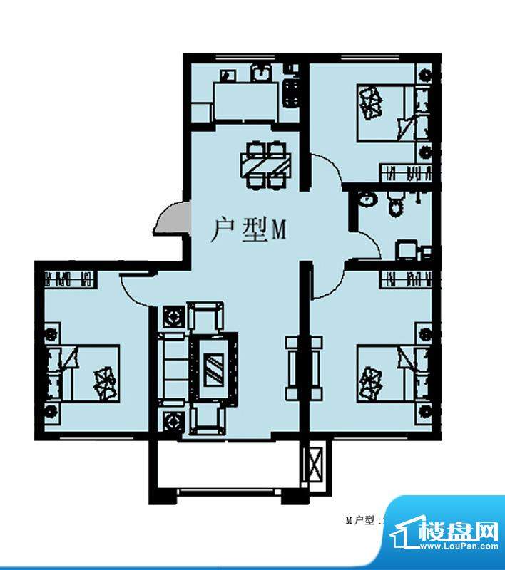 龙耀锦都M户型 3室2面积:120.00平米