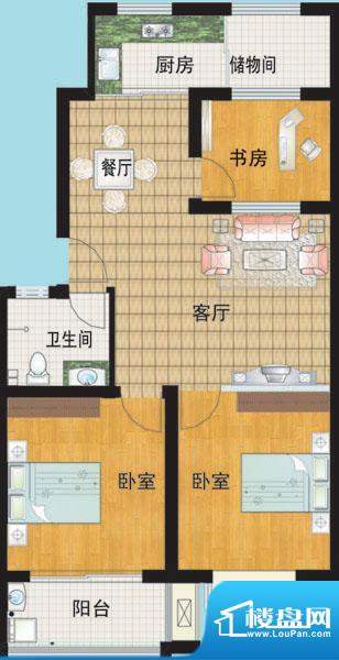 宜辉现代城C户型 3室面积:93.24平米