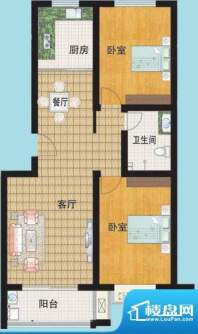 宜辉现代城B户型 2室面积:94.76平米