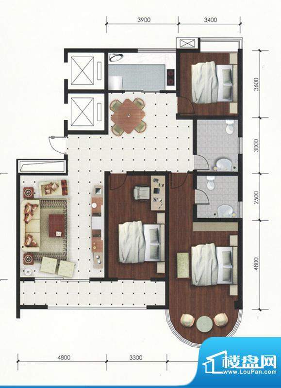专家公寓高层住宅C户面积:179.00平米