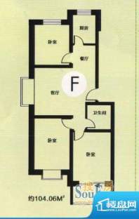 自然城F户型图 2室2面积:104.00m平米