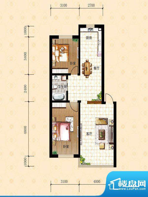 禾泰嘉园H 2室2厅1卫面积:85.80m平米