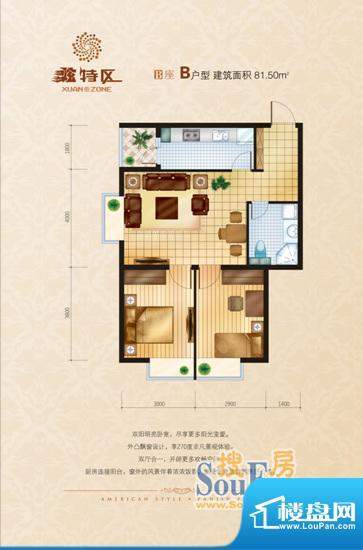 炫特区B栋B户型 2室面积:81.50m平米