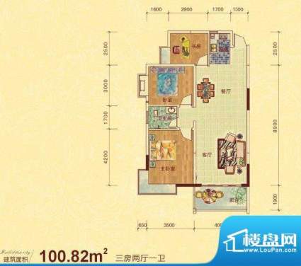 大地紫金城3A栋A户型面积:100.82m平米