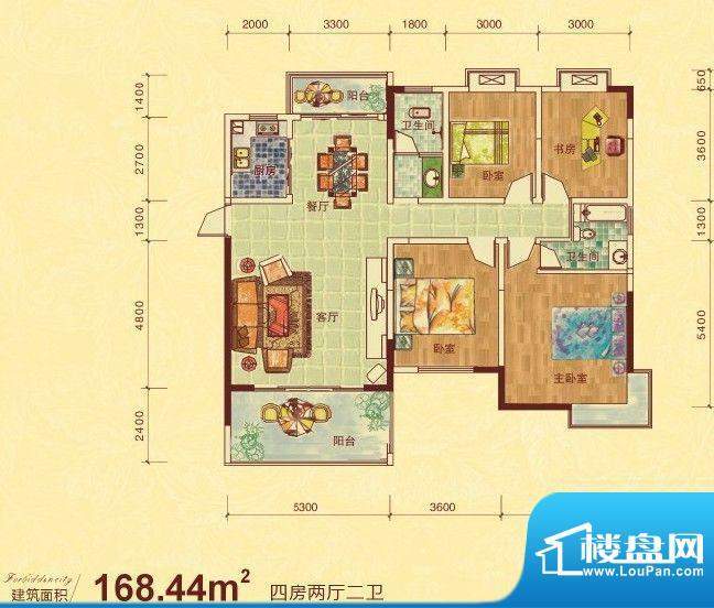 大地紫金城5栋B户型面积:168.44m平米