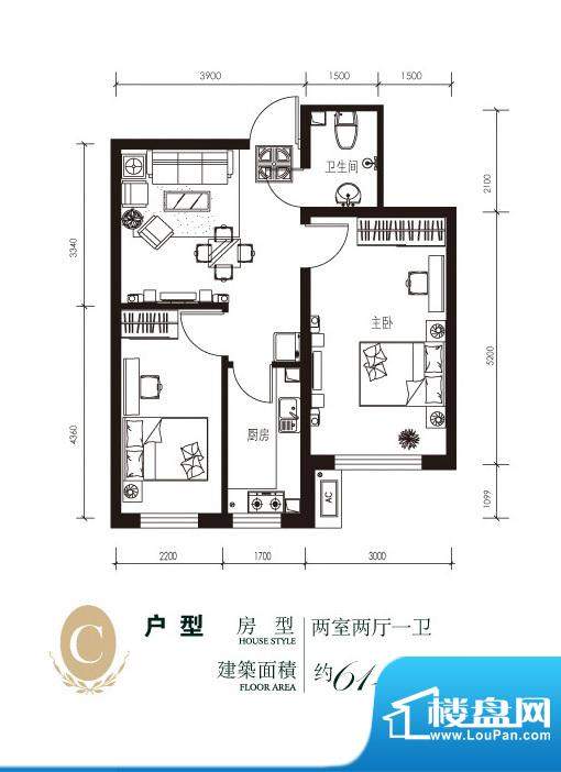 卓远·聚基华脉C户型面积:65.00m平米