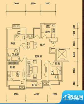 典逸心洲F户型 4室1面积:121.00m平米