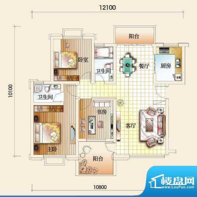 圣地亚哥B户型 3室2面积:111.45m平米