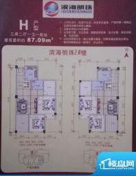 滨海明珠2#楼三房两面积:87.09m平米